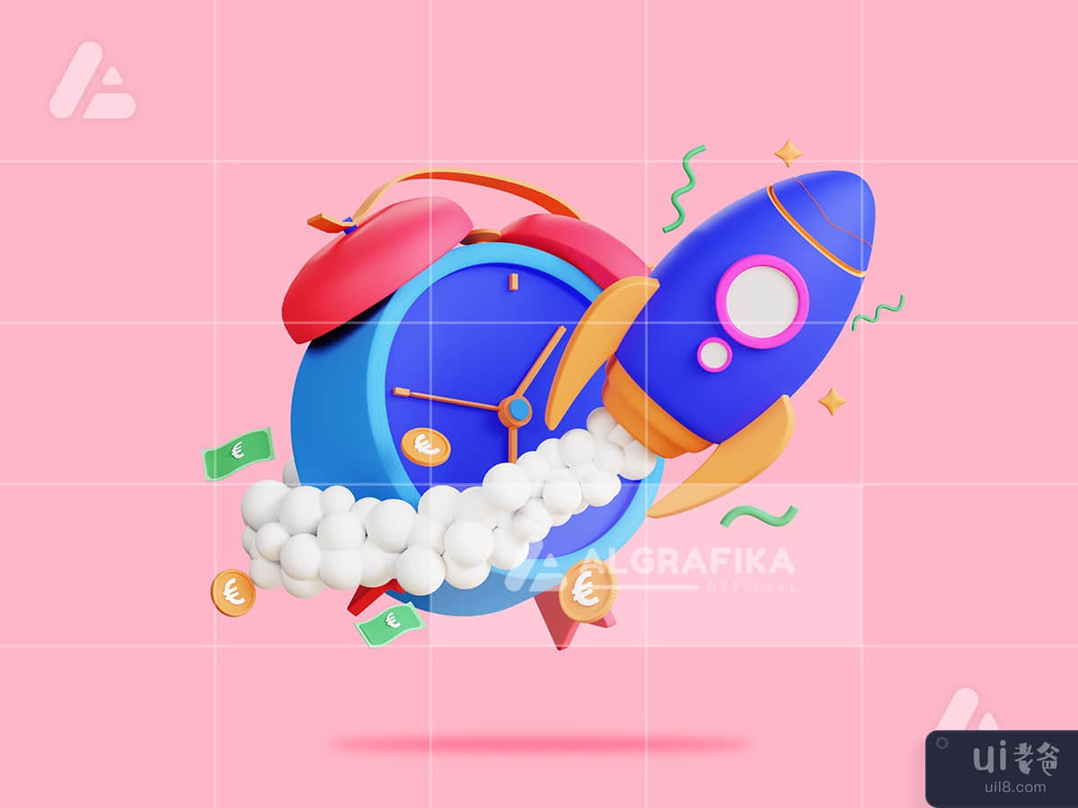 3D rocket business illustration