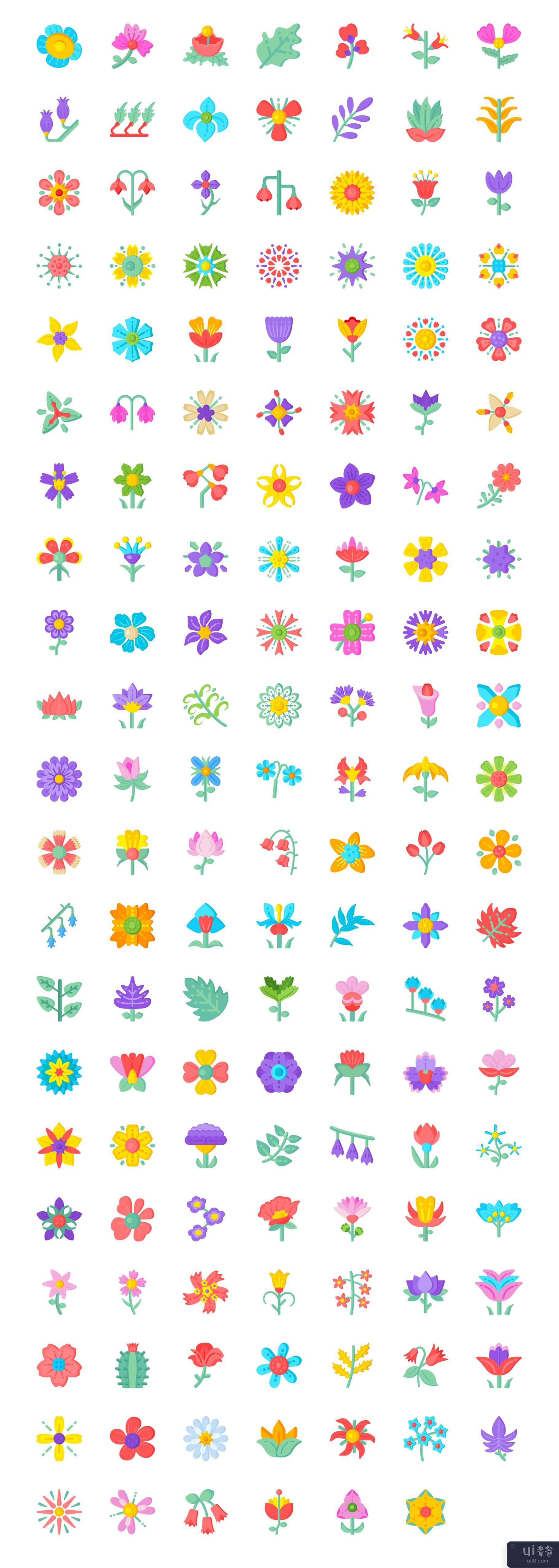 300 平花图标(300 Flat Flower Icons)插图