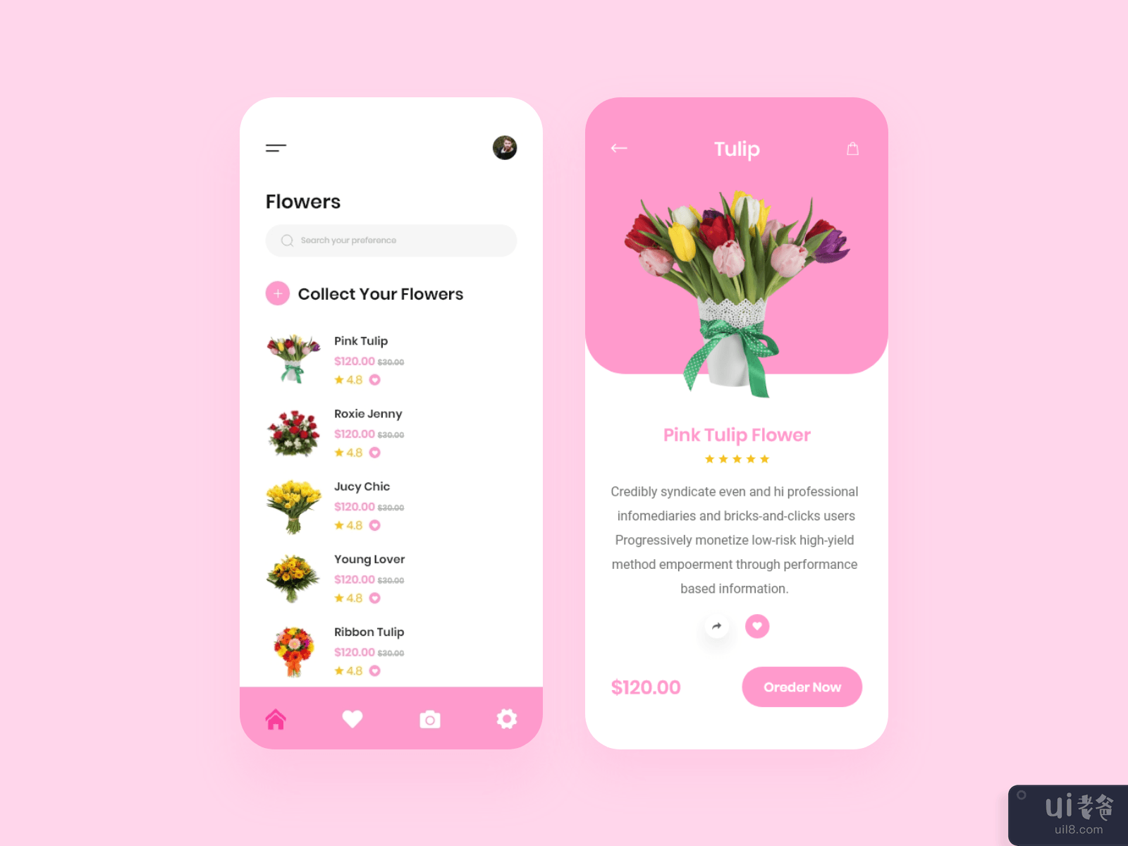 网上花店 iOS 移动应用屏幕模板(Online Flower Shop iOS Mobile App Screens Template)插图