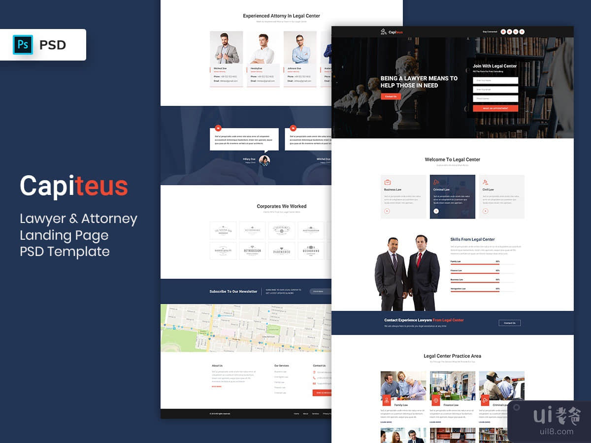 Lawyer & Attorney Landing Page PSD Template