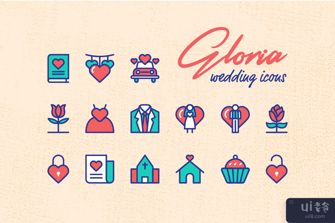 婚礼婚姻图标集矢量(Wedding Marriage Icon Set Vector)插图4