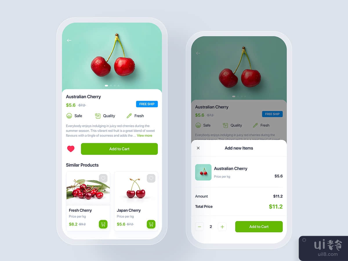 Online Grocery & Recipes mobile UI concept