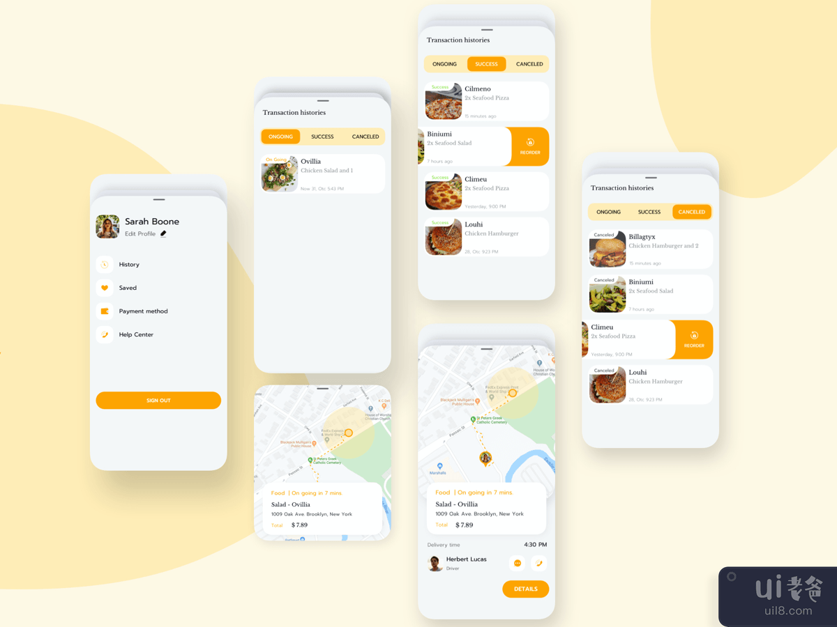 Transaction History for Mobile UI Food Application
