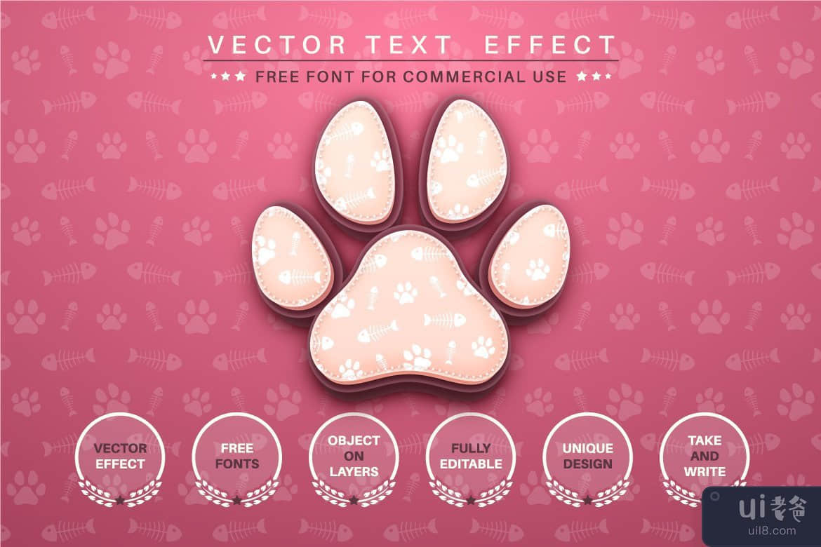 Kitty 脚印 - 可编辑的文本效果、字体样式(Kitty footprint - editable text effect, font style)插图