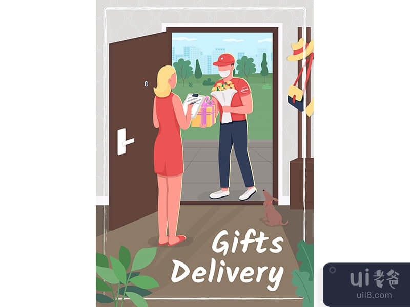 Gifts delivery poster flat vector template