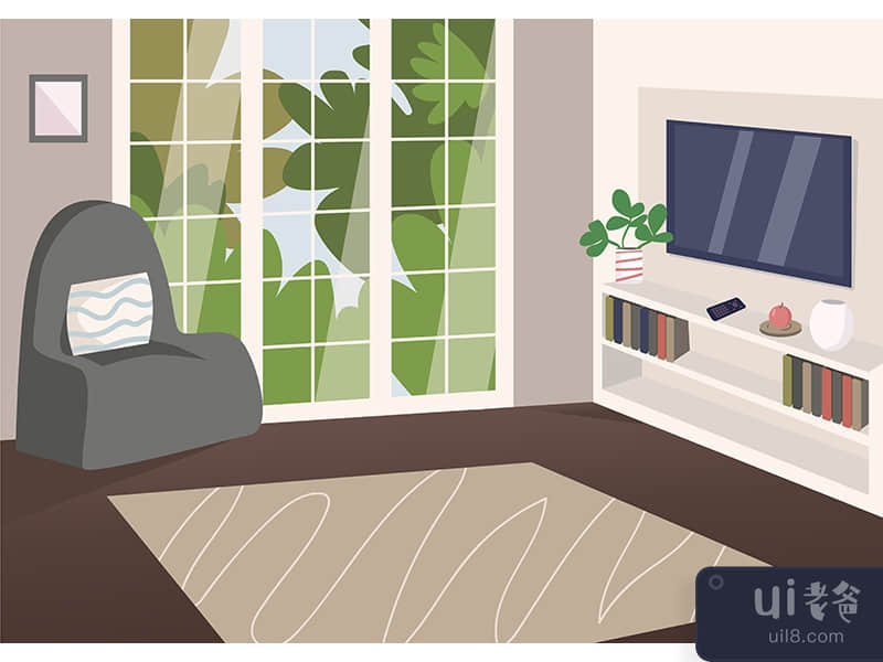 Spacious living room flat color vector illustration