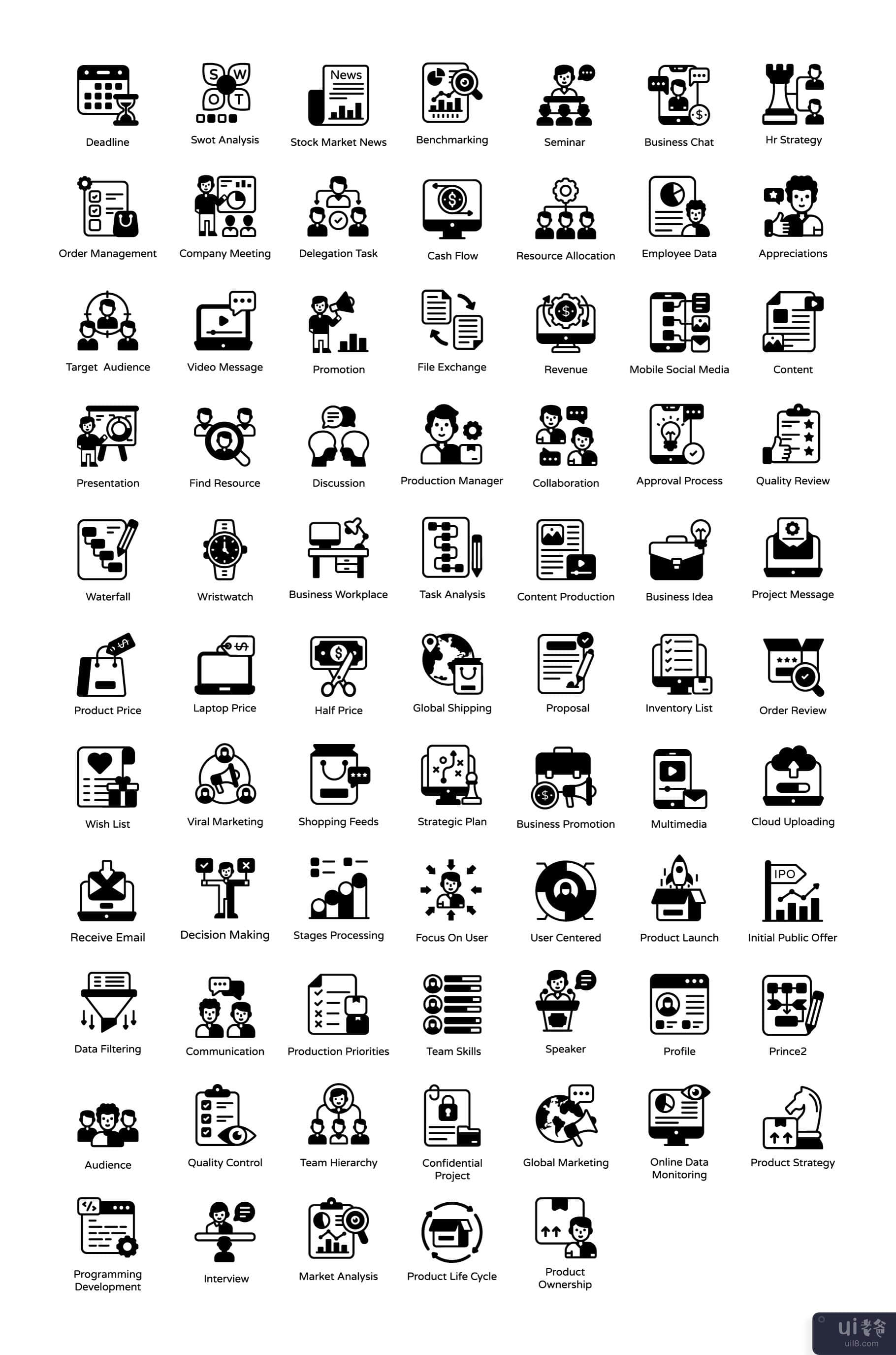 产品管理字形图标(Product Management Glyph Icons)插图