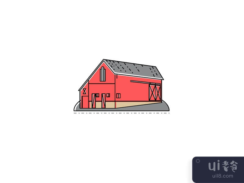 Red Farmhouse Barn Mono Line