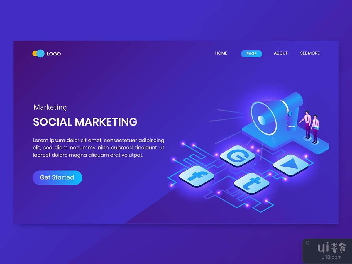 Social Media Isometric Concept Landing Page
