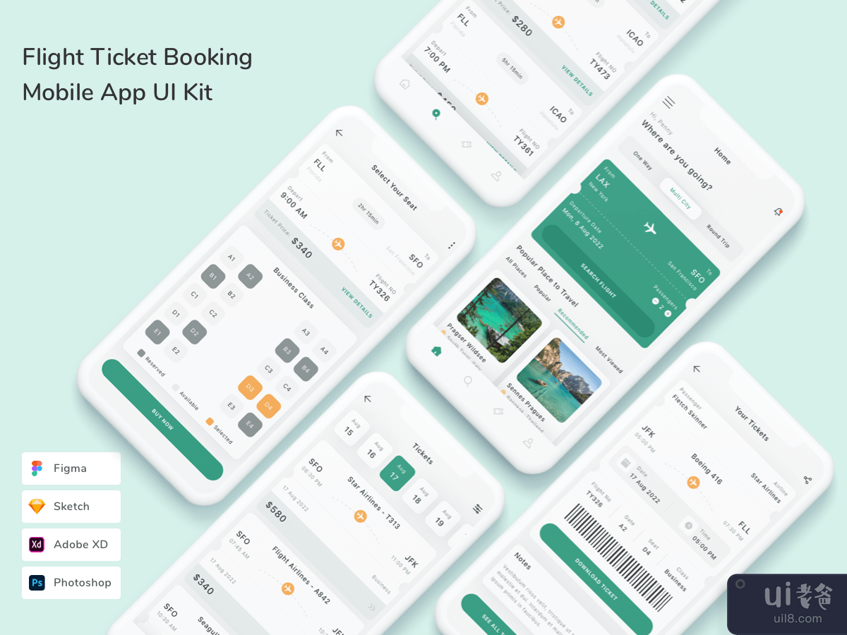 Flight Ticket Booking Mobile App UI Kit