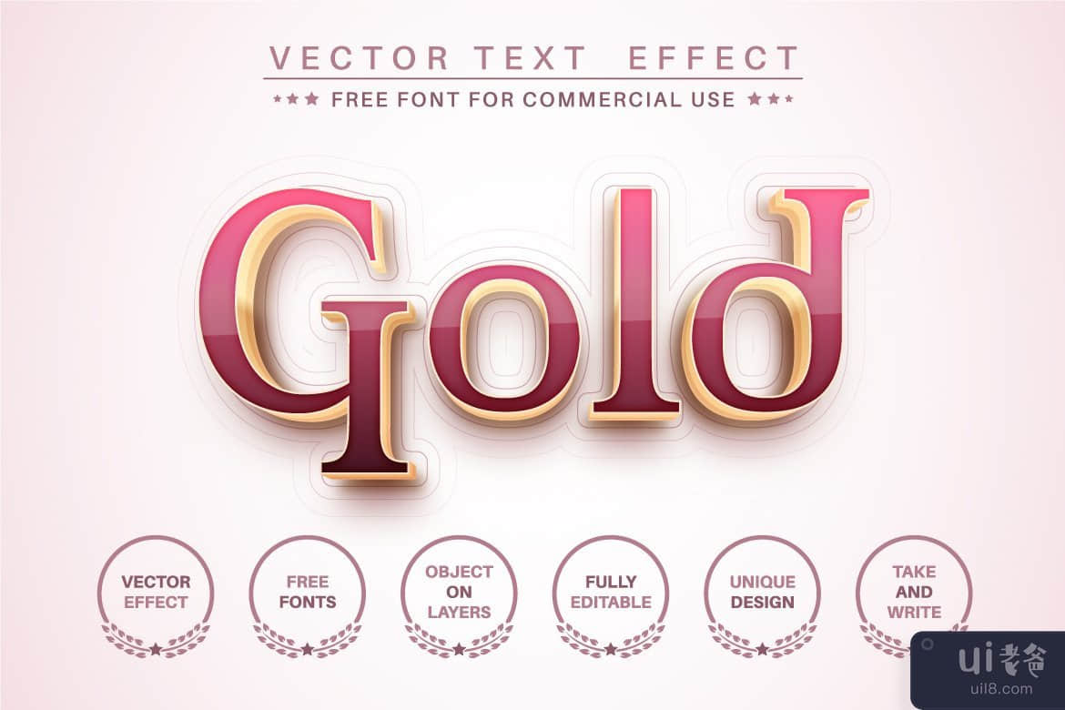 粉红金-可编辑的文字效果，字体样式。(Pink gold - editable text effect,  font style.)插图1