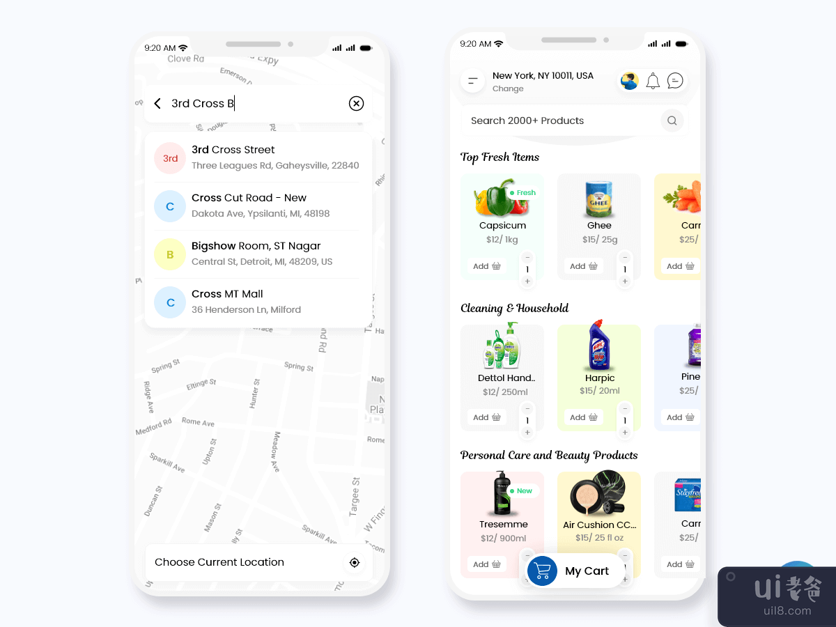 在线杂货店移动应用程序 UI 套件(Online Grocery Shop Mobile App UI Kit)插图