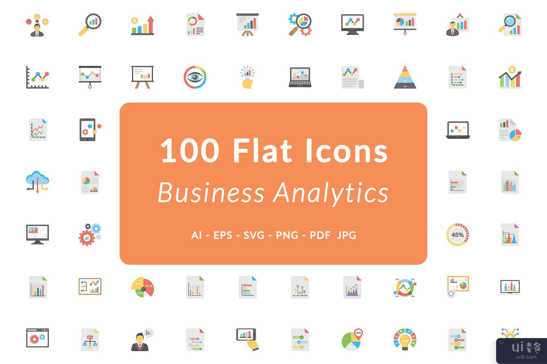 用于业务分析的 100 个平面图标(100 Flat Icons for Business Analytics)插图