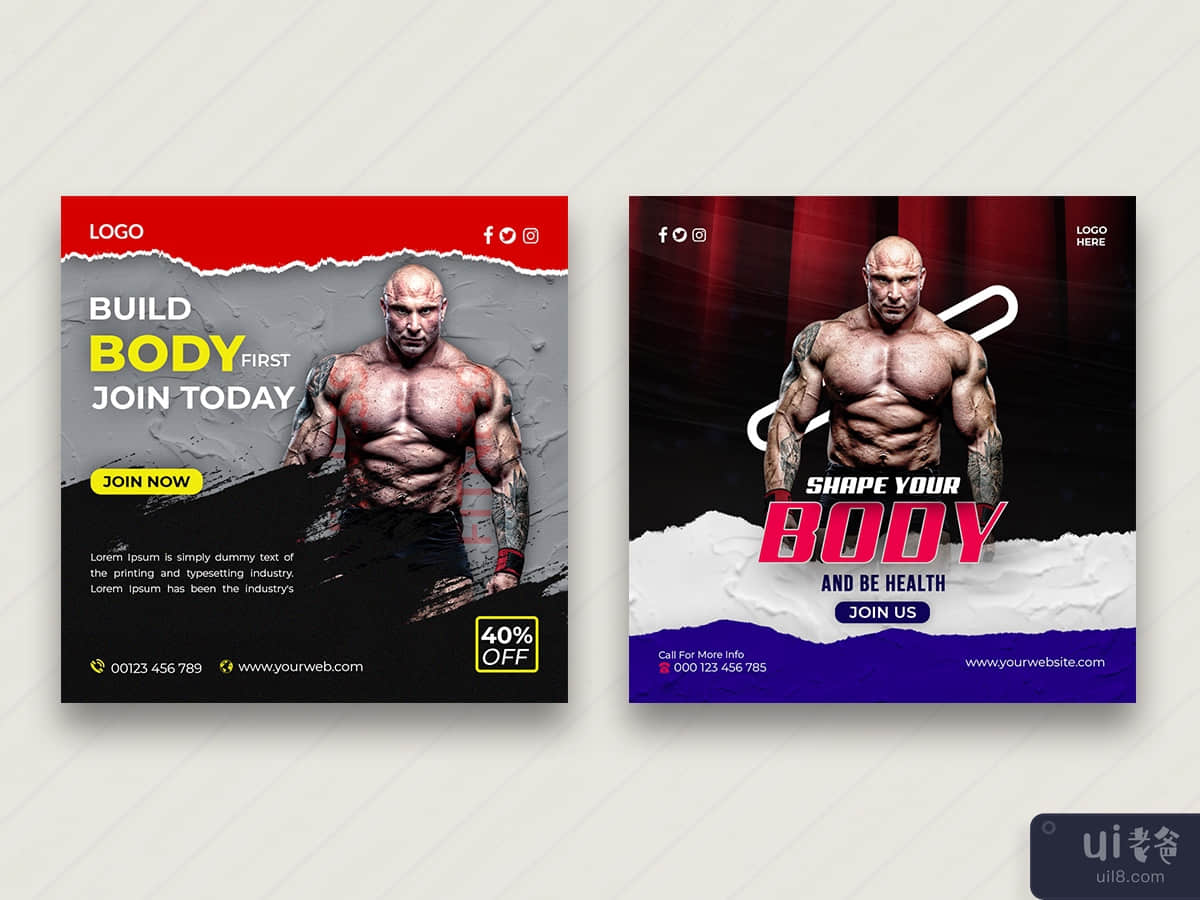 Fitness gym social media banner post and flyer template