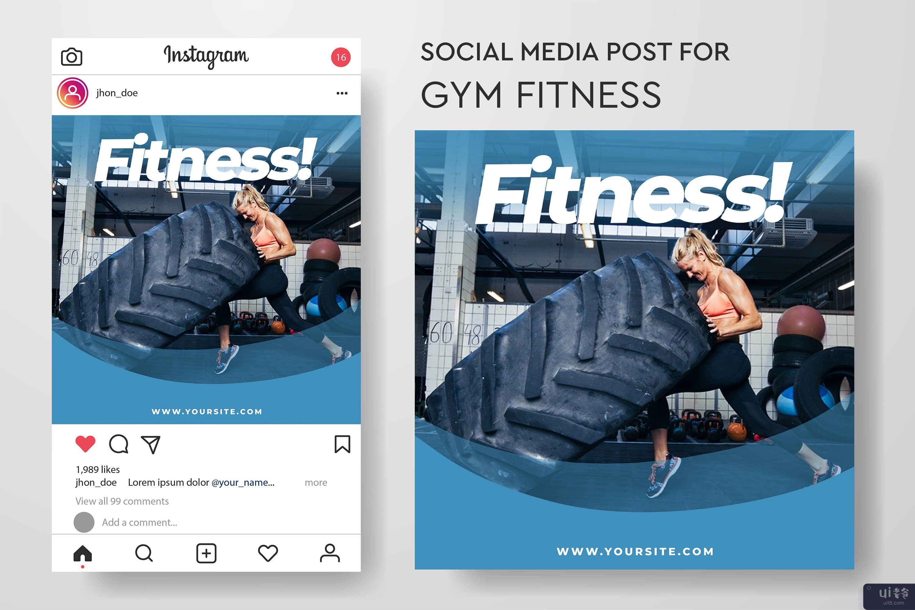 健身房健身的社交媒体帖子模板集合(Social media post template collection for gym fitness)插图5