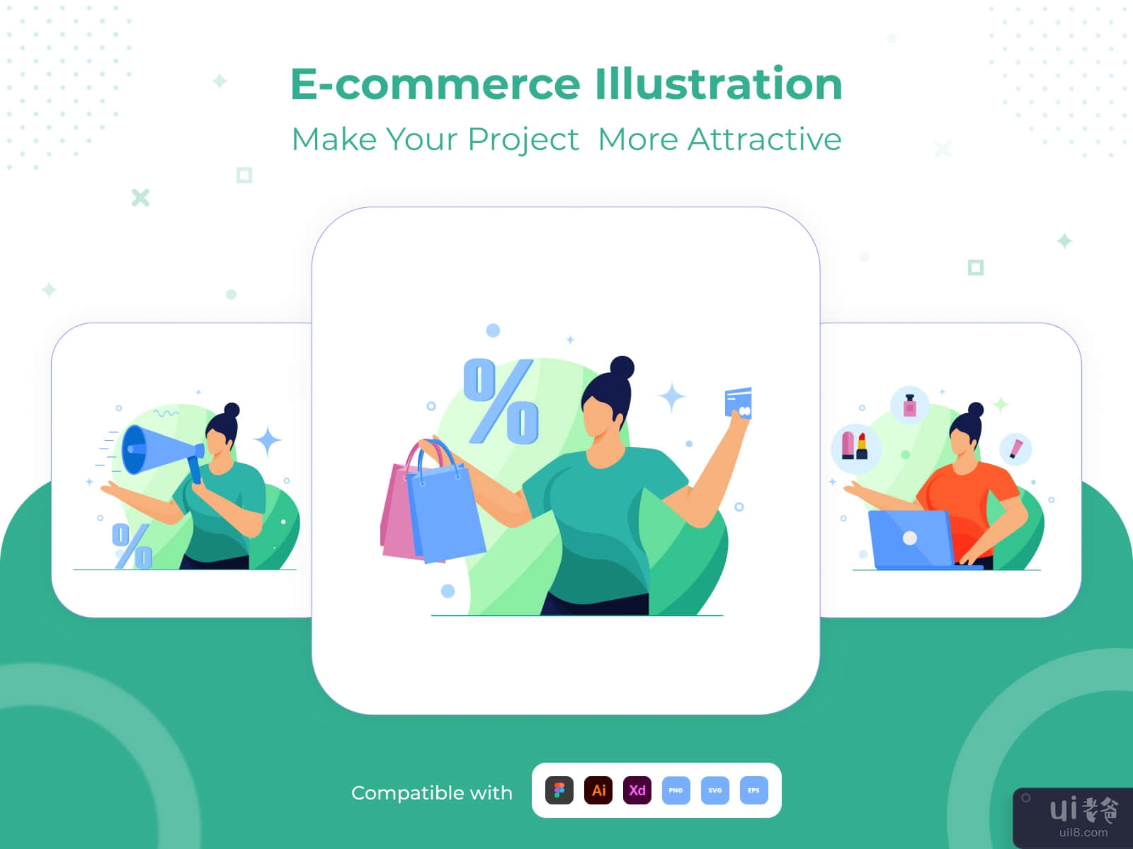 E-Commerce courier business company illustration set