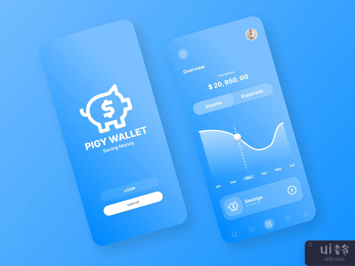 钱包蓝色 UI 移动应用(Wallet Blue UI Mobile Apps)插图