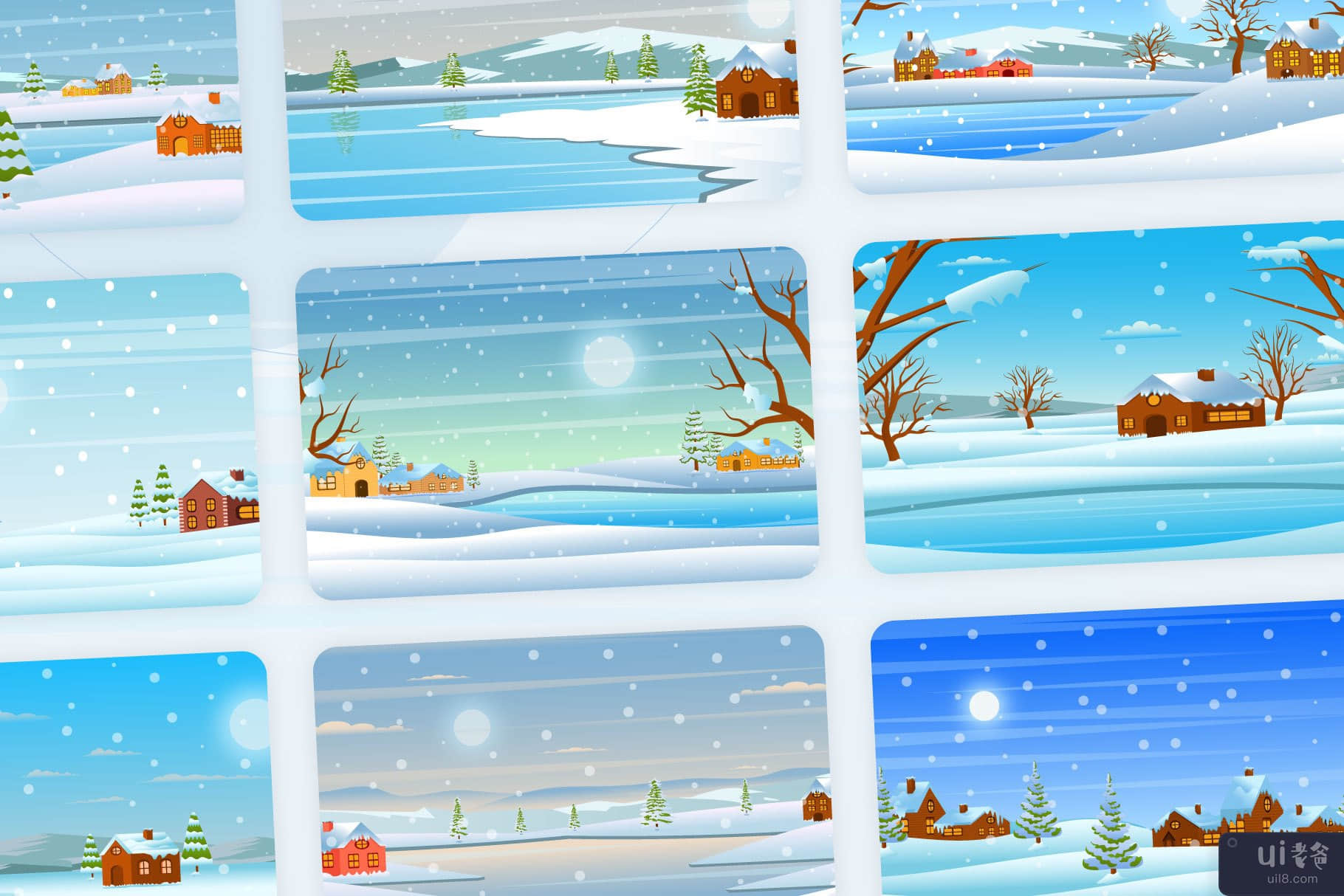 15 幅冬季插图 – 背景(15 Winter Illustrations – Backgrounds)插图4