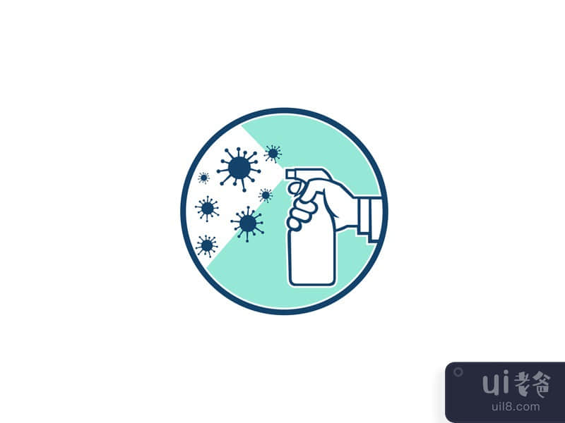Disinfectant Spray on Coronavirus Icon Retro