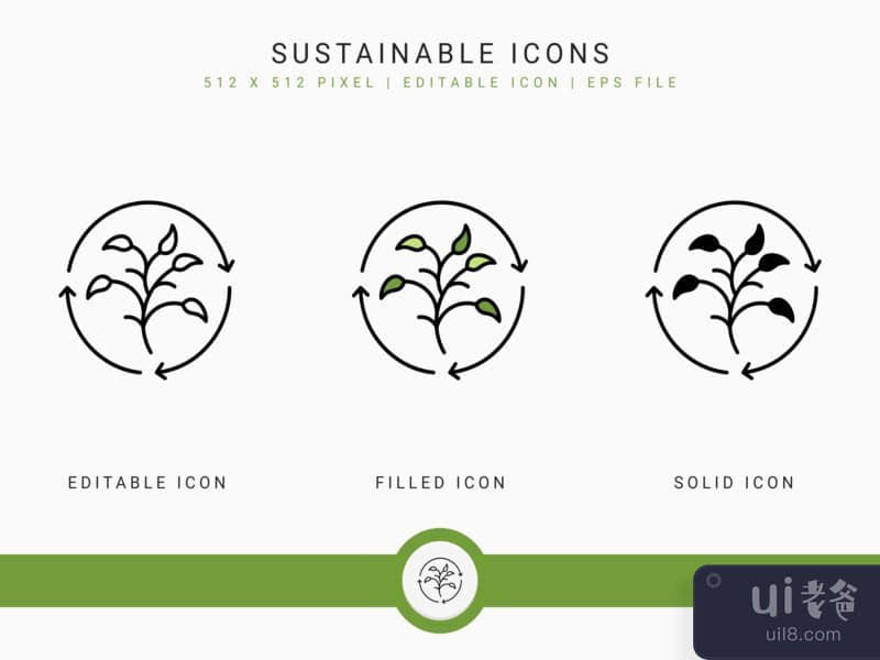 Sustainable icons set vector illustration with solid icon line style