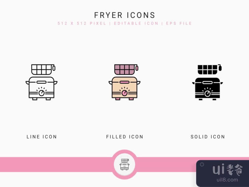Fryer icons set vector illustration with solid icon line style