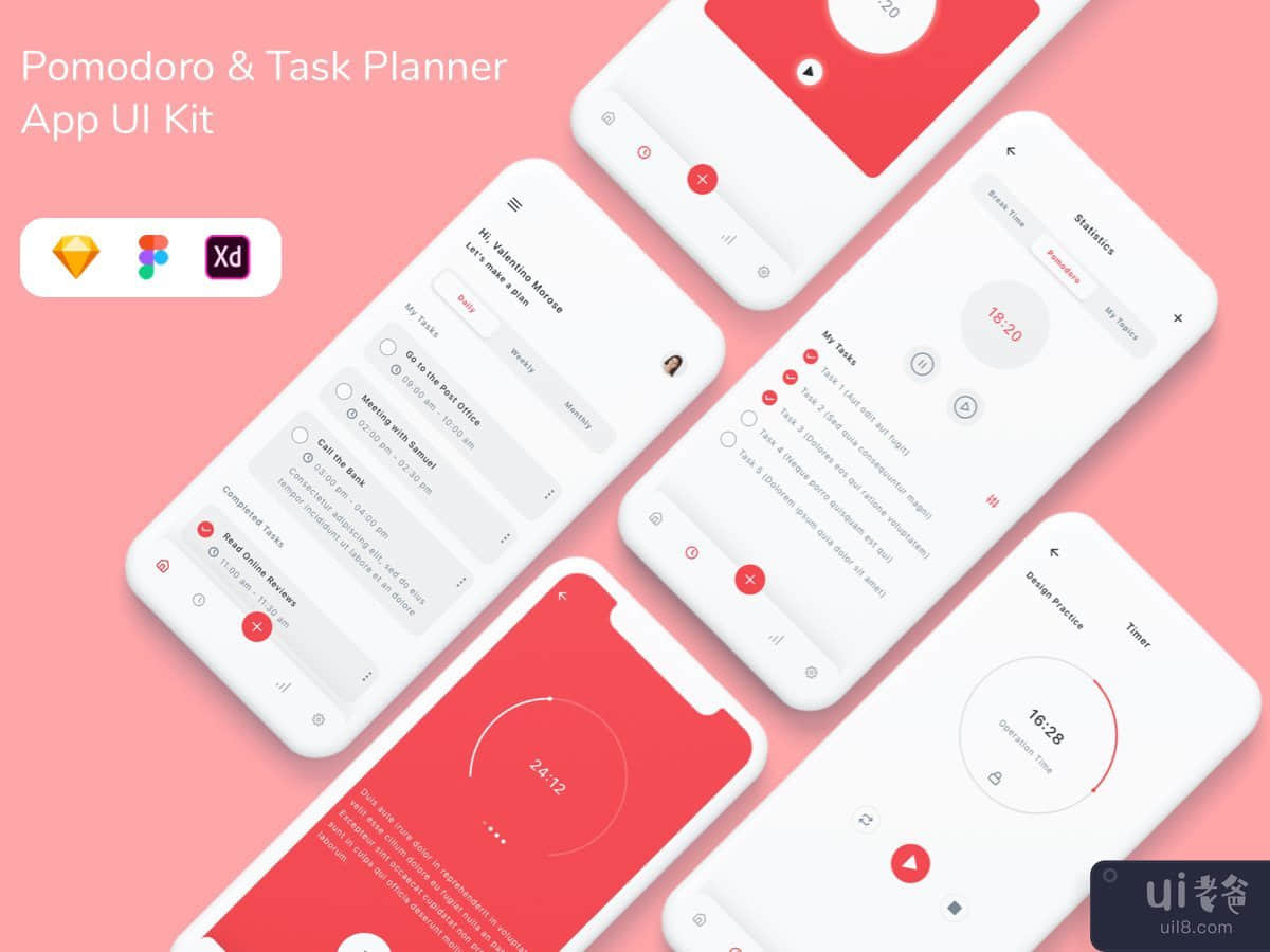 Pomodoro & Task Planner App UI Kit