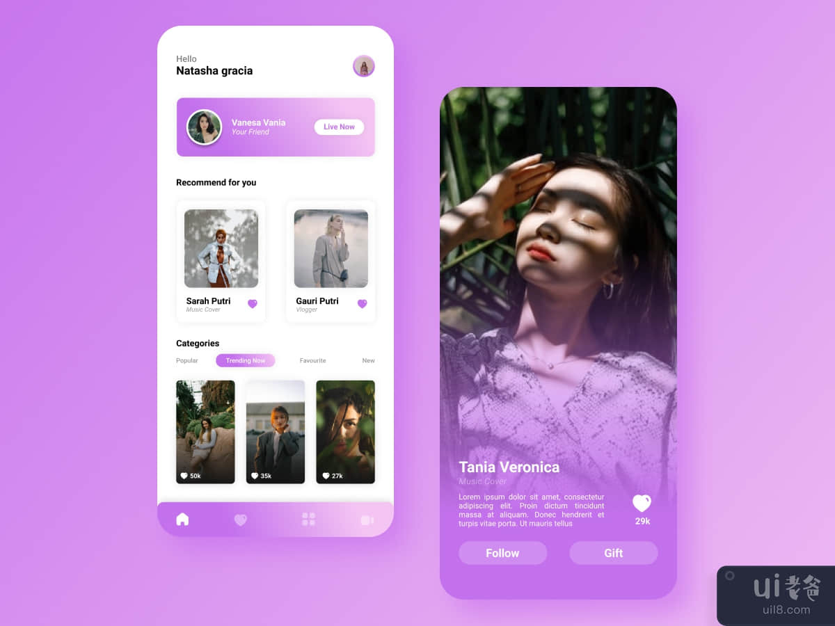 UI 移动应用 直播 社交媒体 紫色(UI Mobile Apps Live Stream Social Media Purple)插图