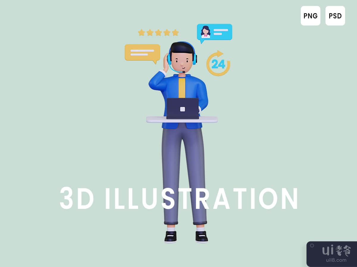 24 Hour service 3D Illustration