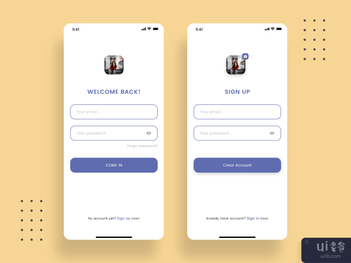 Sign In and Sign Up  screens for mobile app