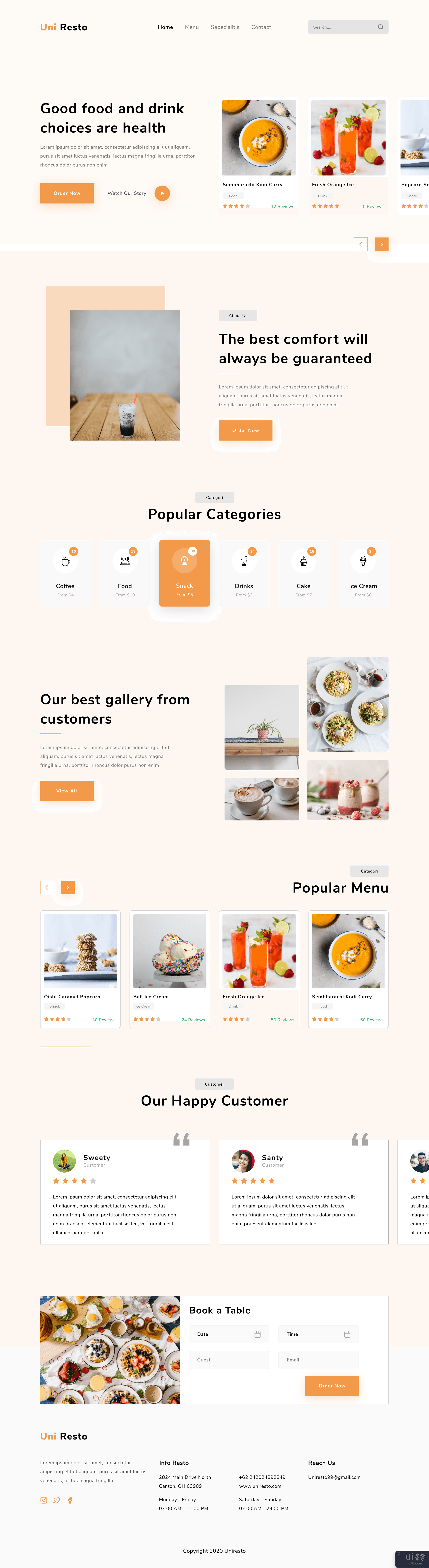 餐厅 Uniresto 登陆页面(Restaurant Uniresto Landing page)插图