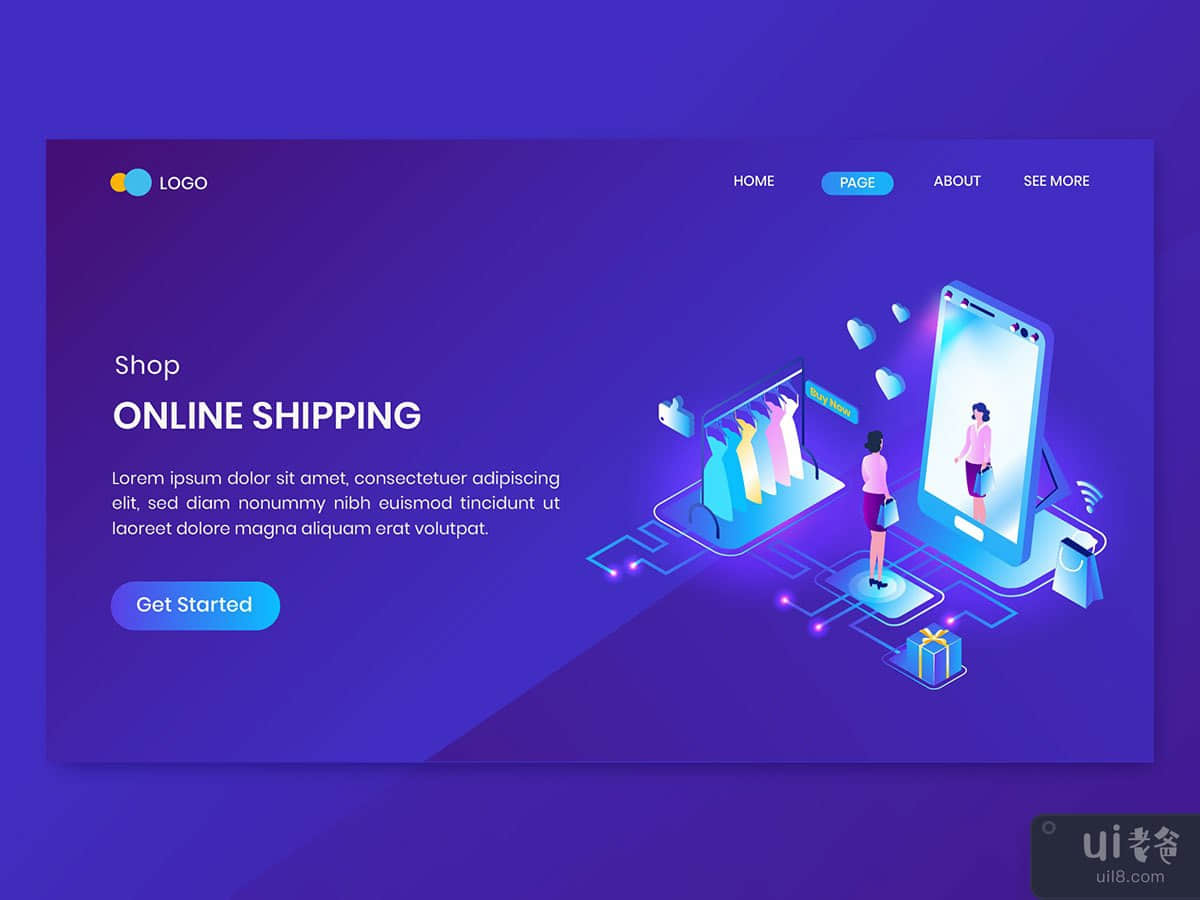 Online Shopping  Isometric Concept Landing Page