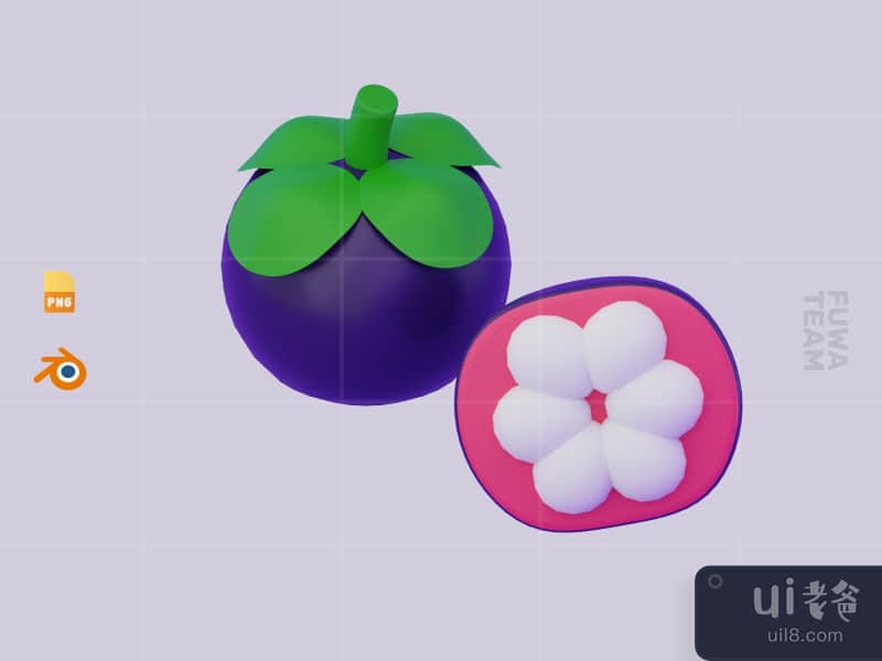 Cute 3D Fruit Illustration Pack - Mangosteen