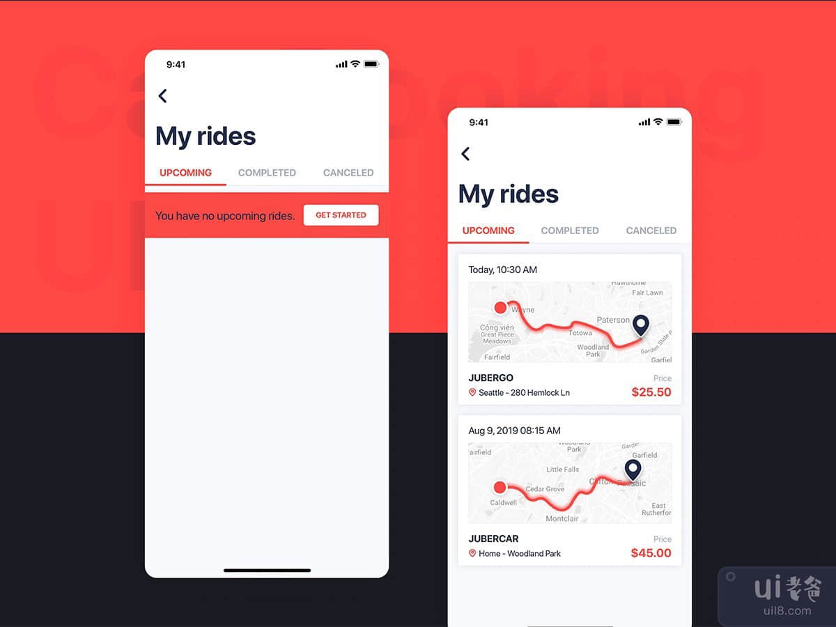 Car Booking UI mobile concept - My Rides