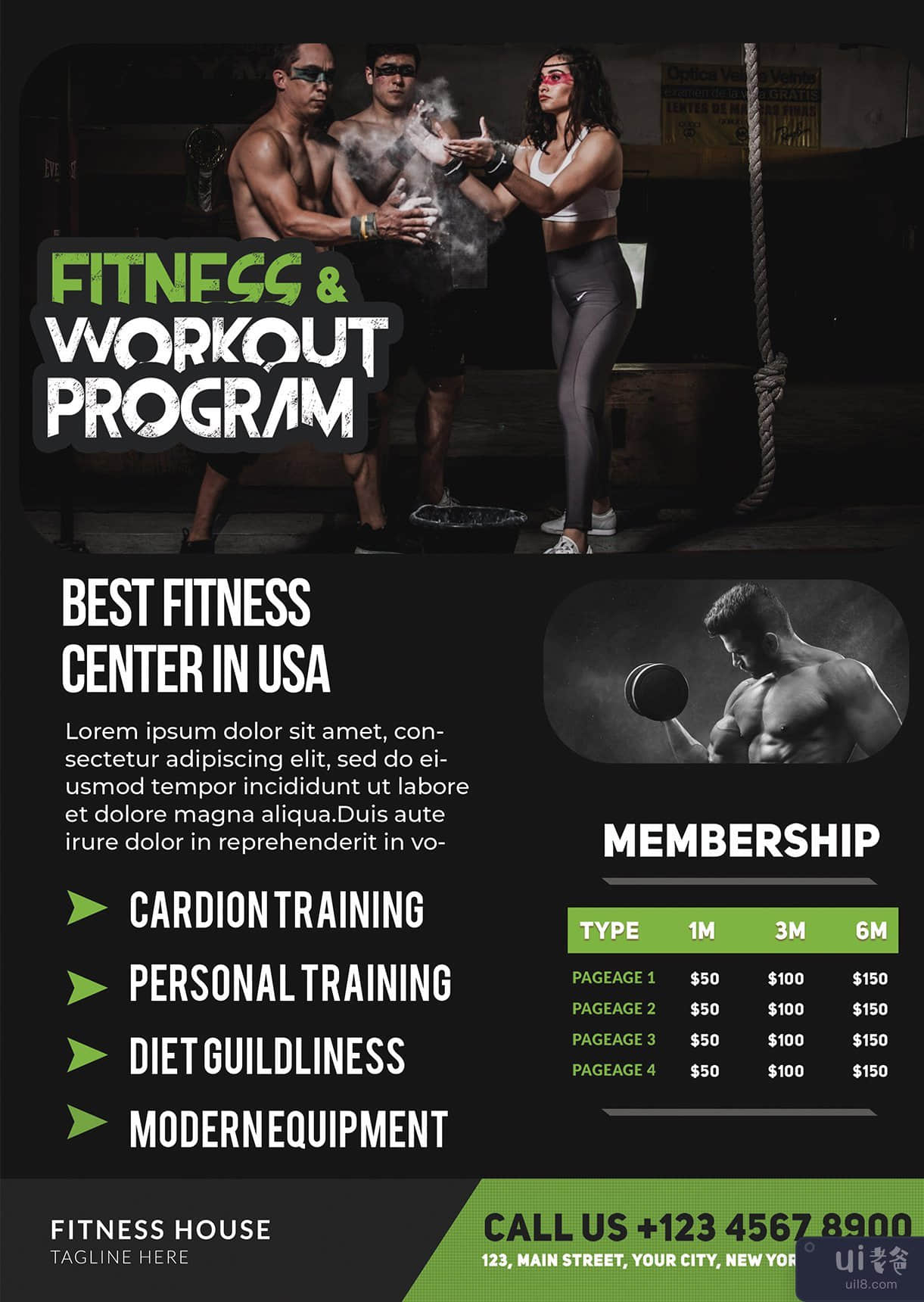 健身健身房传单模板(Fitness gym flyer template)插图