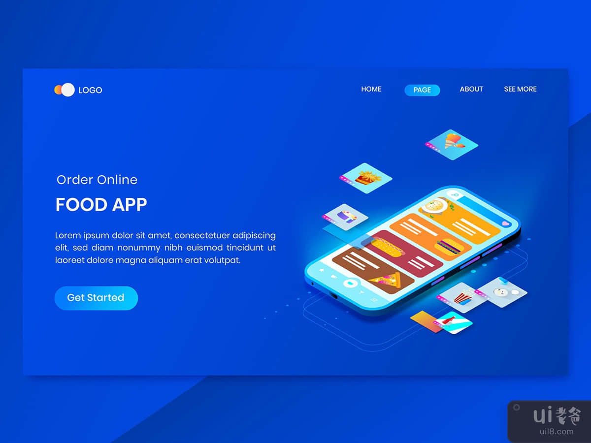 Food Apps Isometric Concept Landing Page