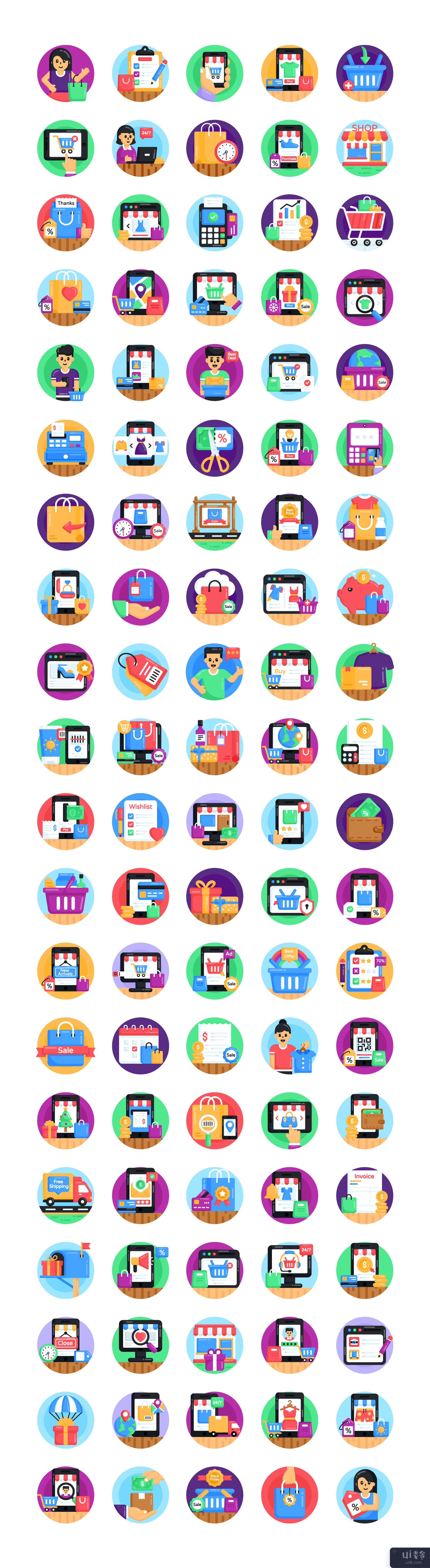 100 个购物和电子商务图标(100 Shopping and Ecommerce Icons)插图