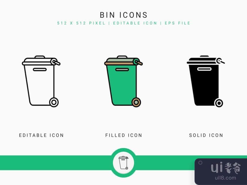 Bin icons set vector illustration with solid icon line style
