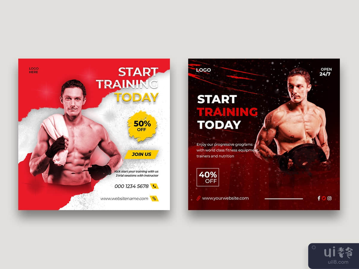  Fitness gym social media banner post and flyer template