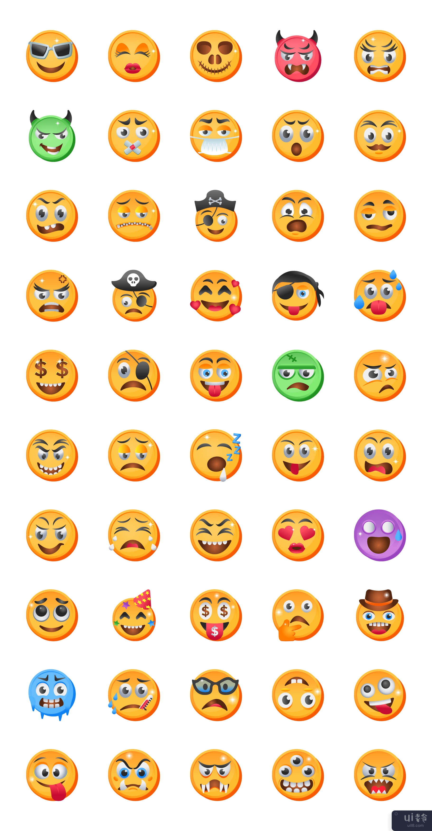 50 个表情符号图标-平面矢量(50 Emojis Icons - Flat Vectors)插图2