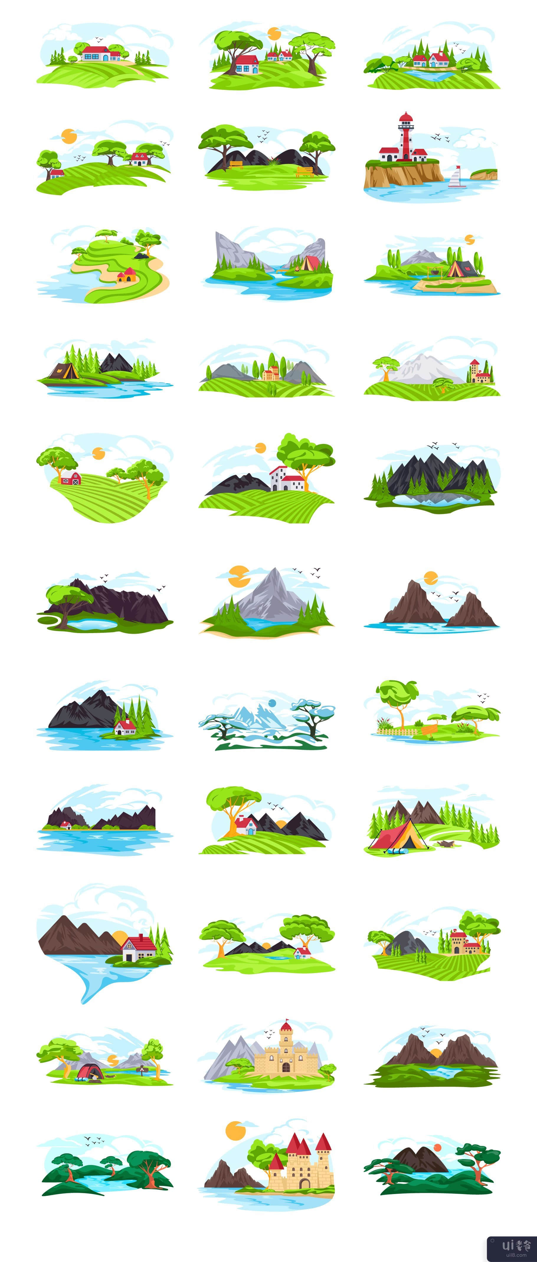 71 个平面景观插图(71 Flat Landscape Illustrations)插图