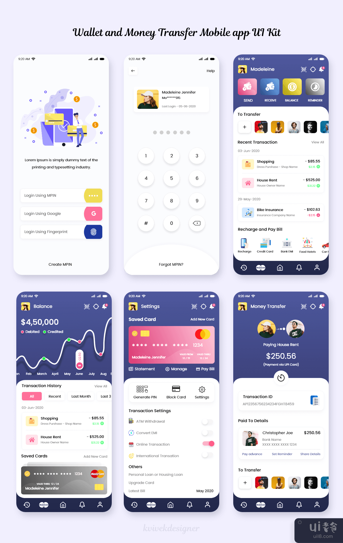 钱包和汇款移动应用程序 UI 套件(Wallet and Money Transfer Mobile App UI Kit)插图