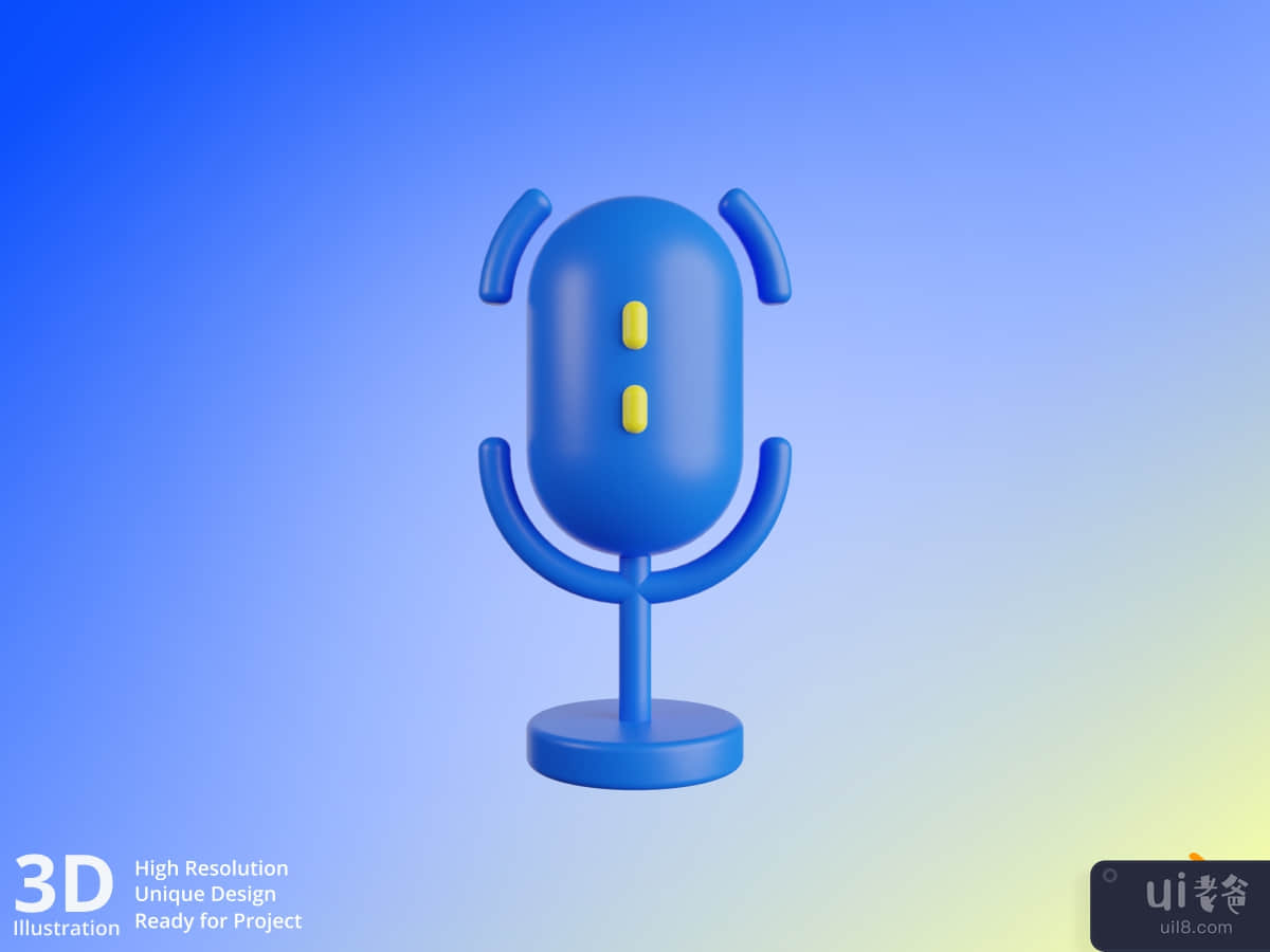 麦克风 - 蓝色和黄色 3D 用户界面