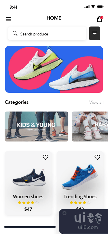 鞋子应用商店 IOS UI 套件 - 鞋子登陆页面模板(Shoes App Stores IOS UI Kits - Shoes Landing Page Template)插图2