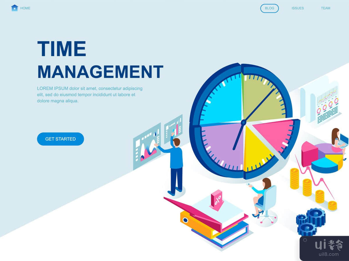 Time Management Isometric Landing Page Template