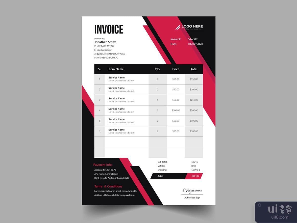 清洁现代发票业务模板(Clean modern invoice business template)插图