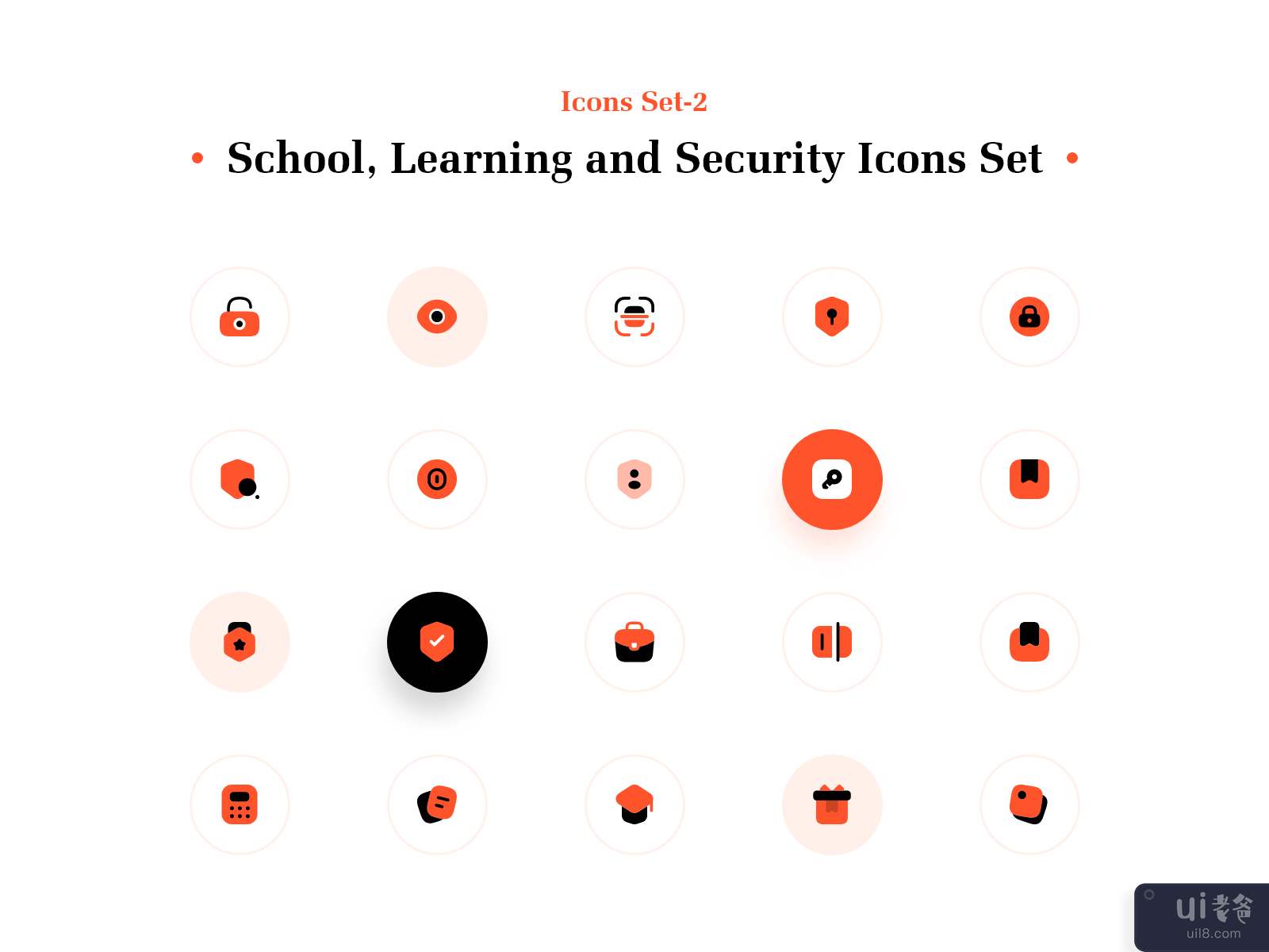 学校、学习和安全图标集(School, Learning and Security Icons Set)插图