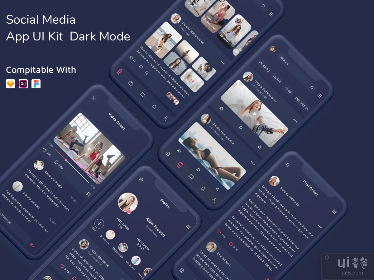 Social Media App UI Kit Dark Mode