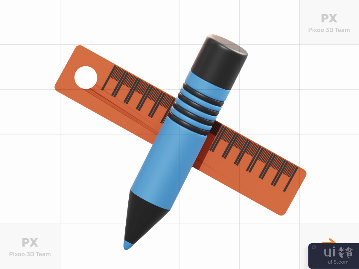3D School & Education Icons Pack - Pencil & Ruler