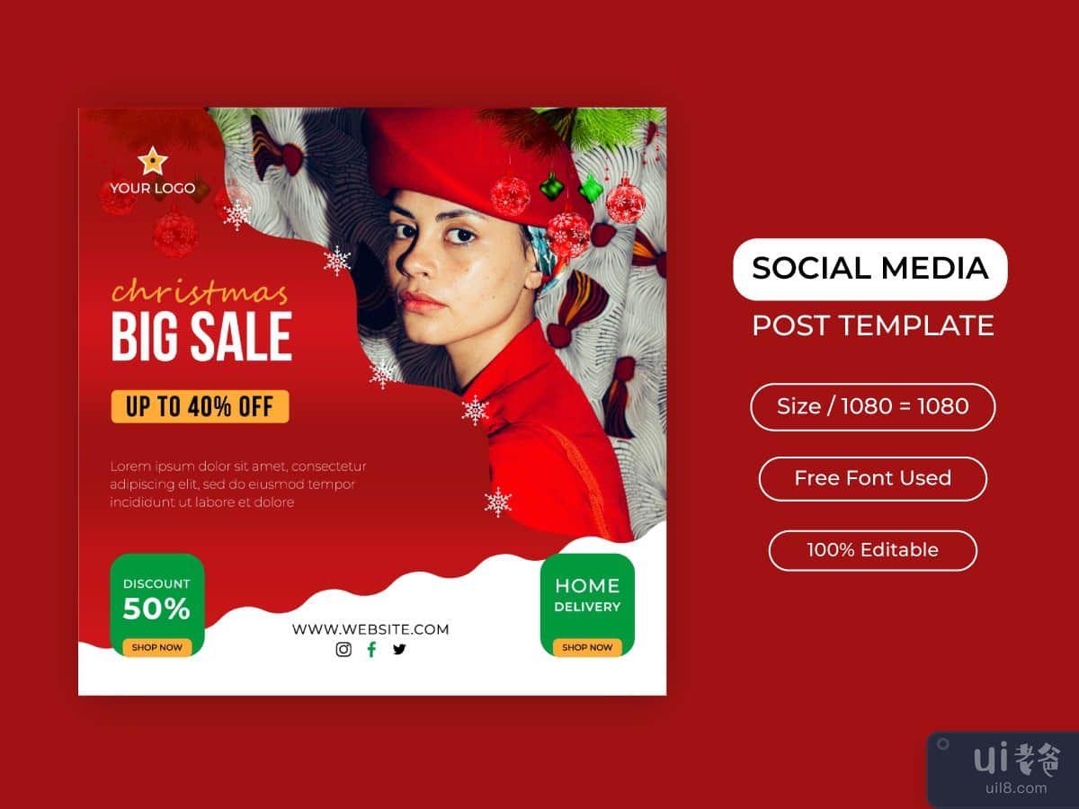 Christmas big sale promotion social media post template