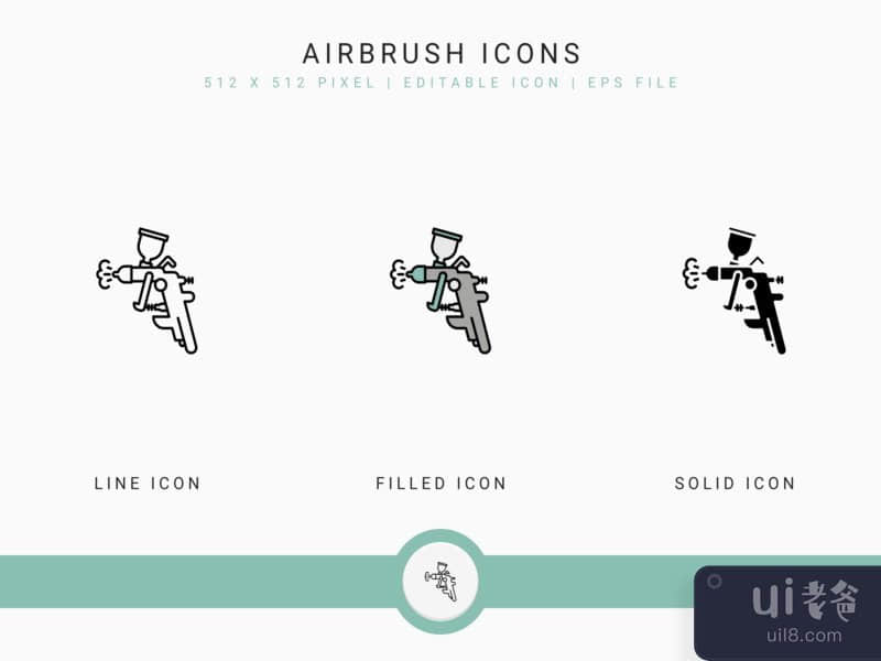 Airbrush icons set vector illustration with solid icon line style